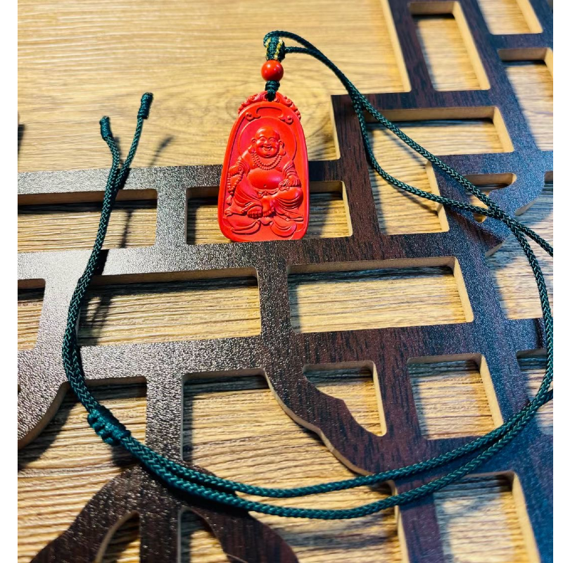 
真朱砂大肚佛牌吊墜配手工繩