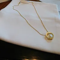 鍍金環鑲嵌天然珍珠頸鏈及吊墜